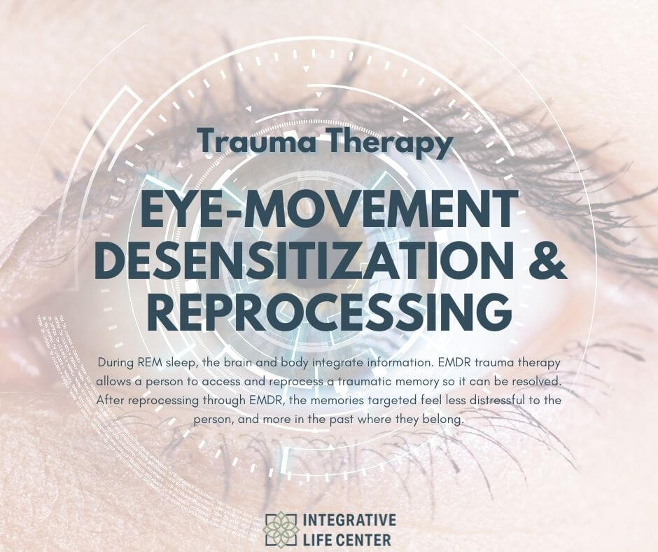 Trauma Therapy explained with the image of an eye in the background