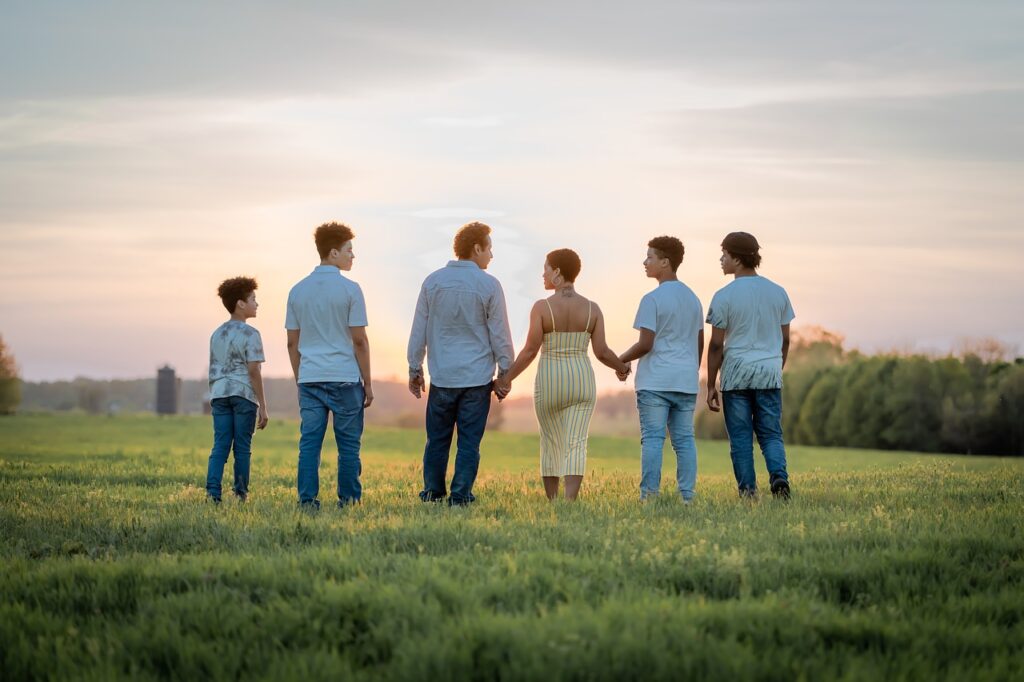 family, nature, sunset